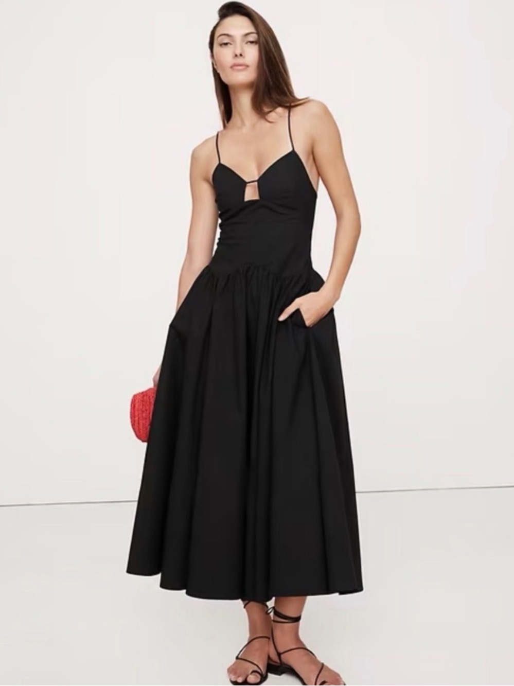 NWT Banana Republic Black STRETCH-COTTON Poplin Maxi Dress XL